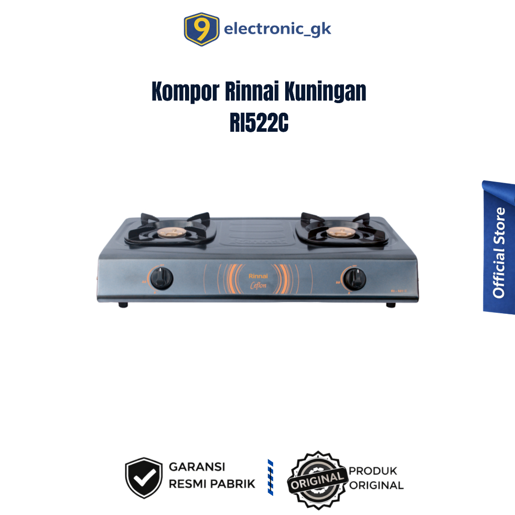 Kompor Rinnai 2 Tungku Api Standar RI 522 C Ceflon Hitam