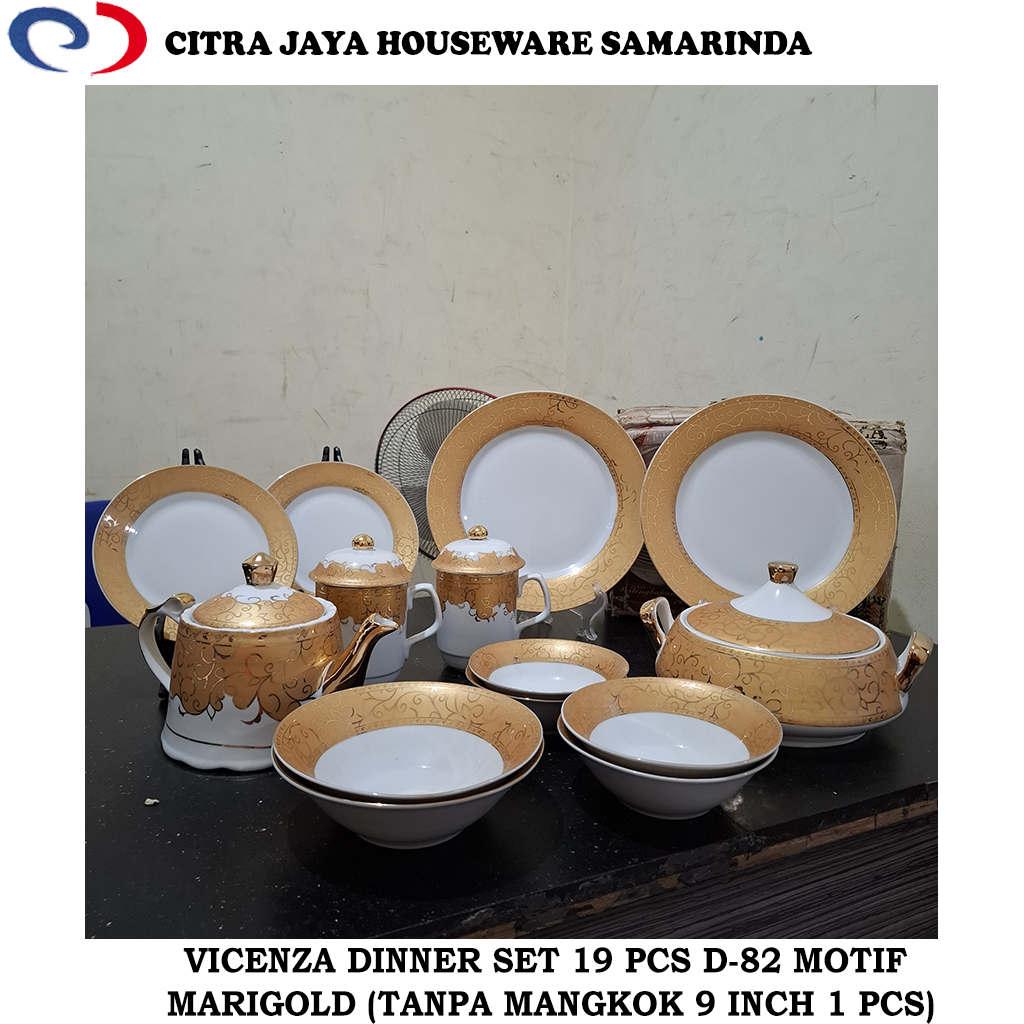 Dinner Set Keramik 19 PCS (MINUS 1 PCS MANGKOK 9 INCH) MOTIF MARIGOLD VICENZA D-82 (PER 1 SET)