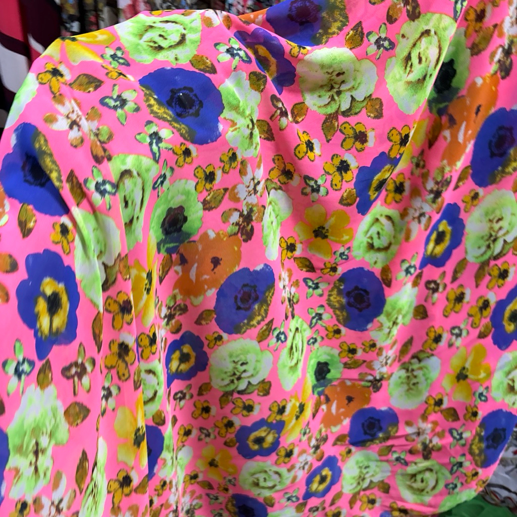 Kain Sifon Ceruty Babydoll Motif Bunga Vibrant Colorful - Bahan Gamis & Outer Mewah frds