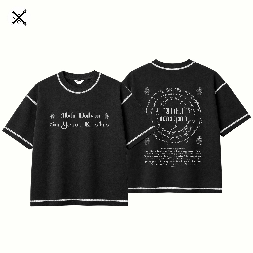 Kaos Doa Bapa Kami Aksara Jawa Vol.2 – Contrast Stitch Boxy Fit Oversized, Cotton Combed 24s 200+GSM