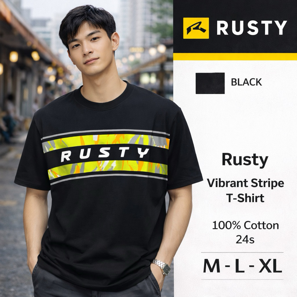Rusty Original T-Shirt Pria Premium Cotton 30s – Kaos Distro Surfing Casual Modern Fit Hitam