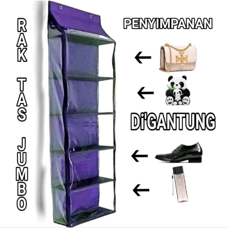 COD! Rak Gantung Tas Susun 6 Jumbo Waterproof Plastik  Rak tas polos