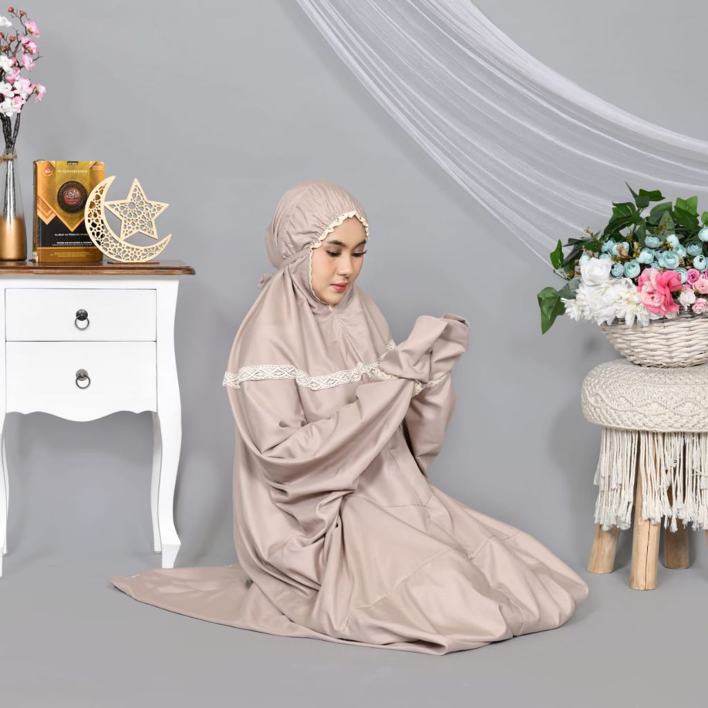 mukena terusan dewasa renda dada