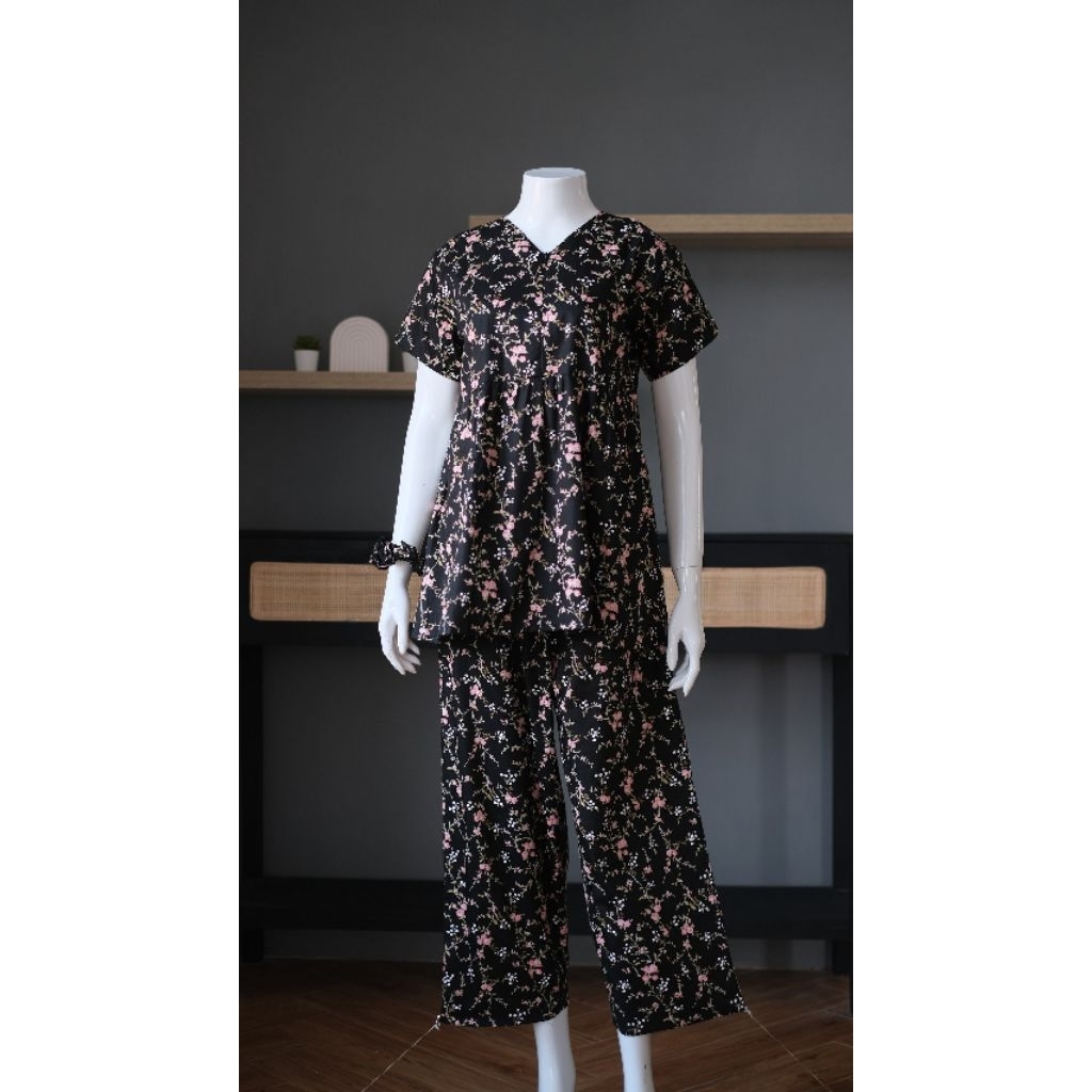 READY ASMA DAILY WEAR| PIYAMA ZIPPER ROSEN BLACK| KAJEP|