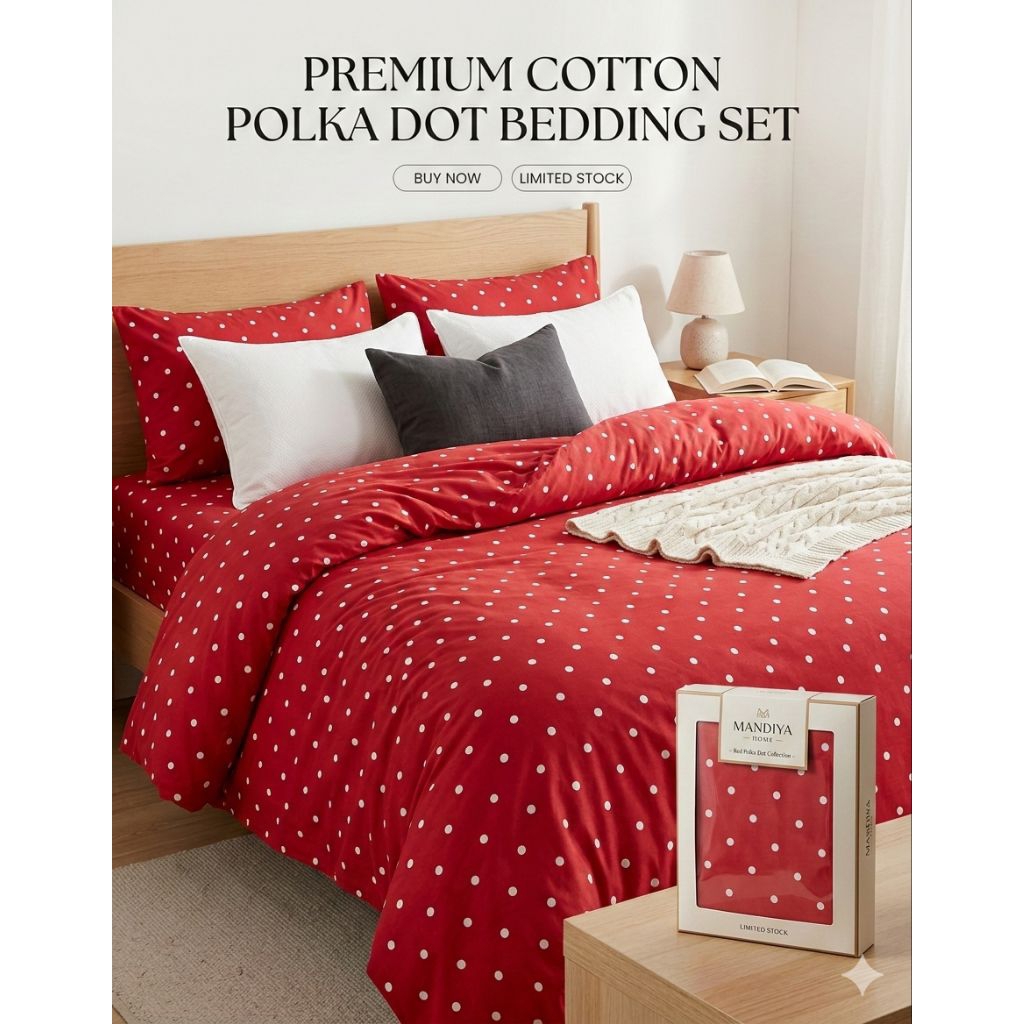 Kain Sprei Star Polkadot Merah lebar 2,4 meter