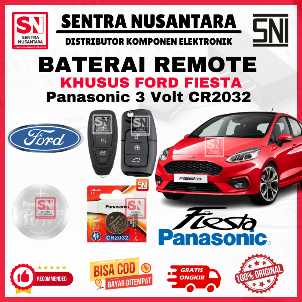 BATERAI REMOTE FORD FIESTA ORIGINAL PANASONIC CR2032 | BATTERY REMOTE FIESTA FORD KUALITAS BAGUS | B