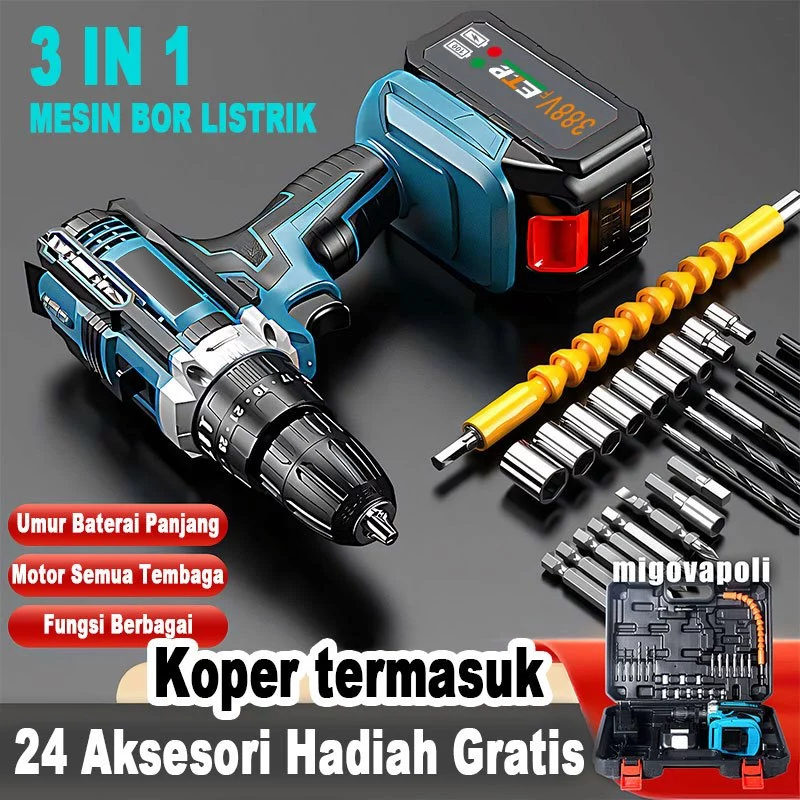 JLD 766V / 388V Mesin Bor Bor Baterai Tangan Tanpa kabel Bor Listrik Bor Tanpa kabel Mesin Cordless 