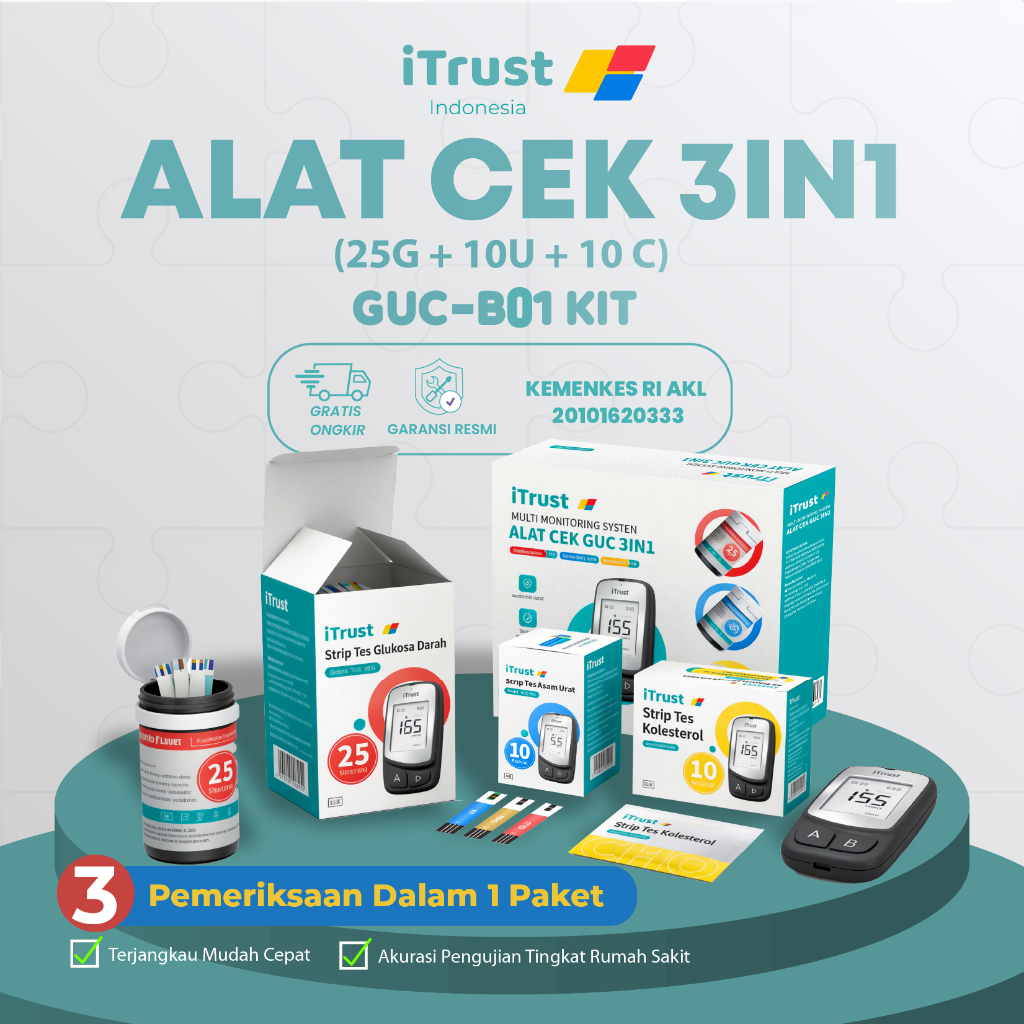 iTrust GUC-B01 Alat Cek Gula Darah Asam Urat Kolesterol 3in1 Paket Lengkap Alat Tes Kesehatan Digita