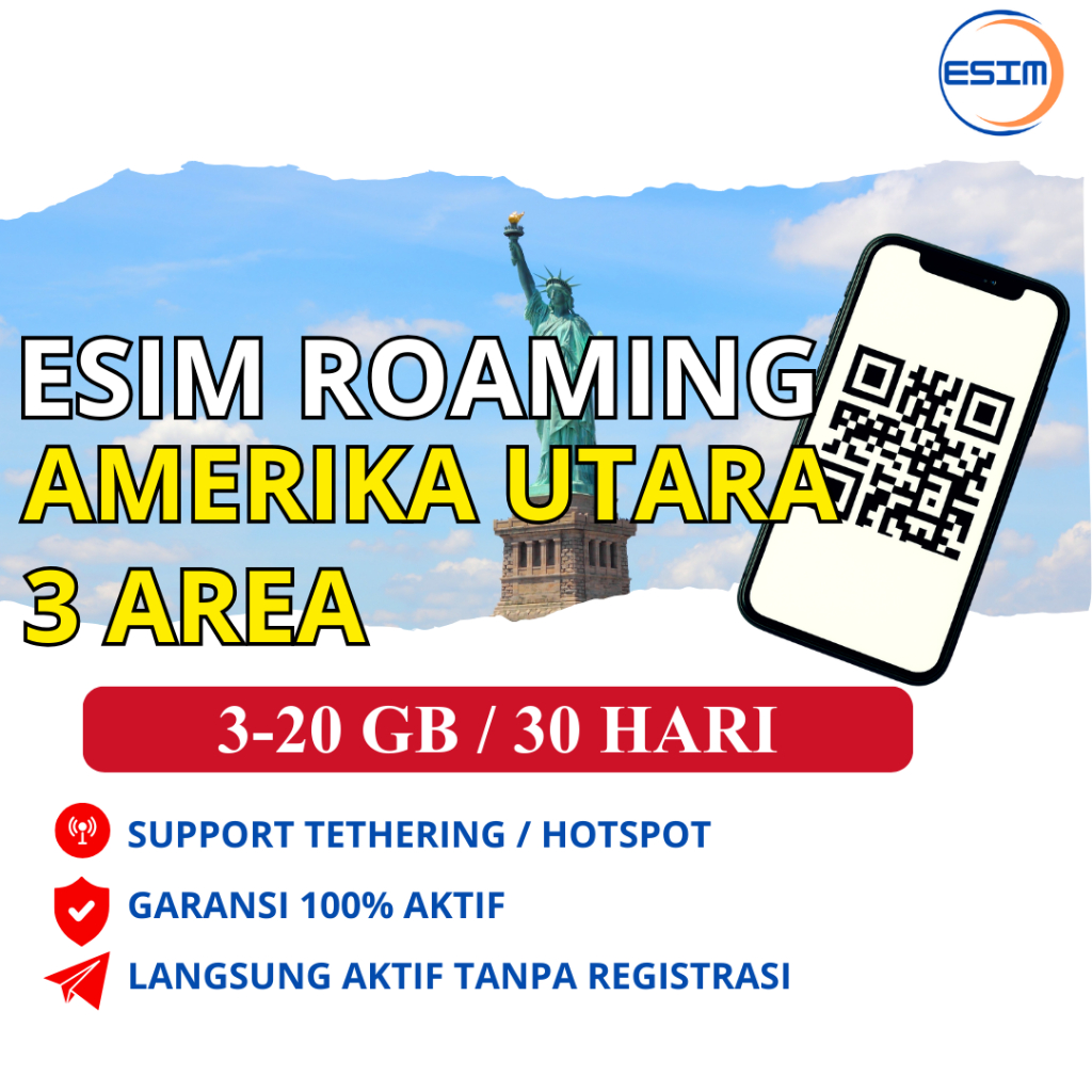 eSIM Amerika Utara 3/5/10/20 GB Aktif 15 - 30 Hari | eSIM Roaming Instan 4G/5G