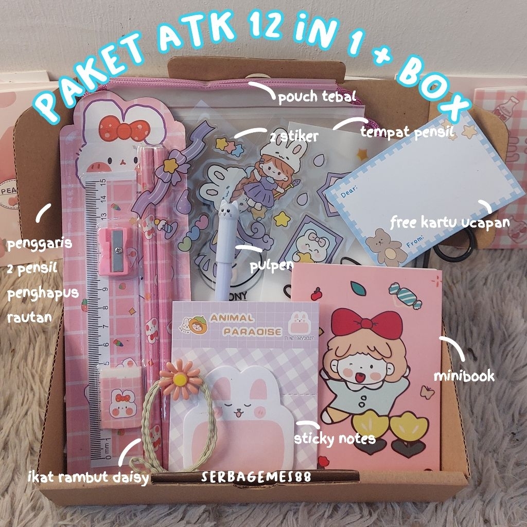 serbagemes88 - ALAT TULIS SET 12 IN 1 LENGKAP / STATIONERY UNTUK  PERLENGKAPAN ALAT TULIS ANAK / SOU