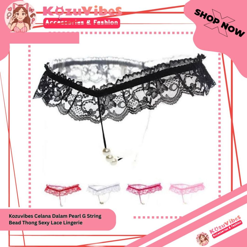 Kozuvibes Celana Dalam Pearl G String Bead Thong Sexy Lace Lingerie