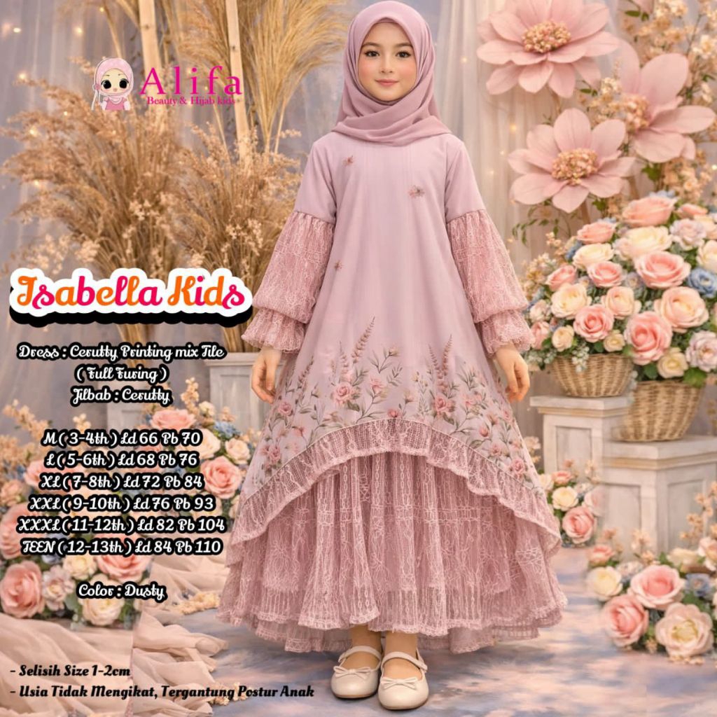 [ ata.id kids ] Isabella dress muslim mix tile anak perempuan by Alifa