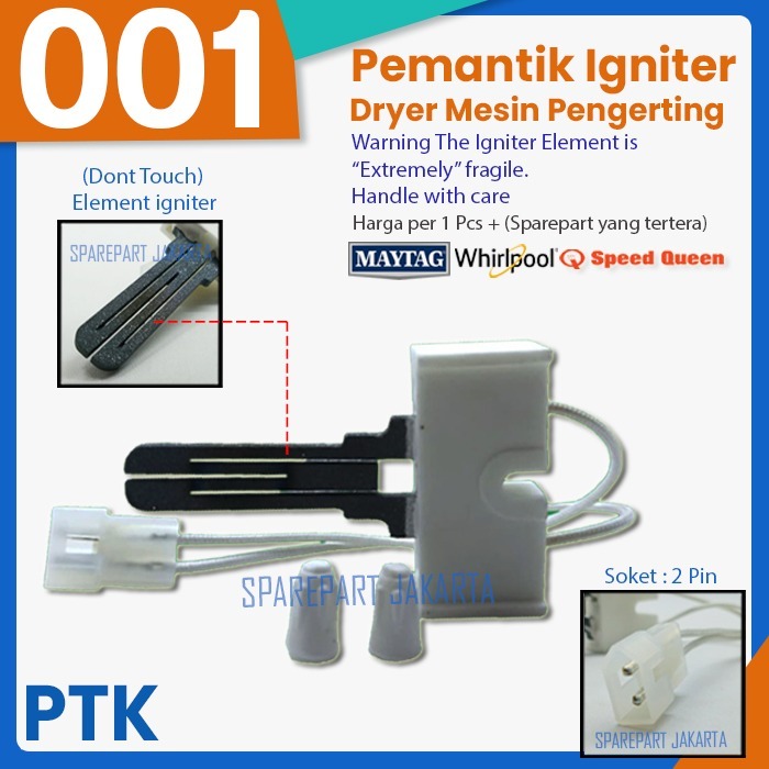 Pemantik igniter dryer maytag / whirpool P-001