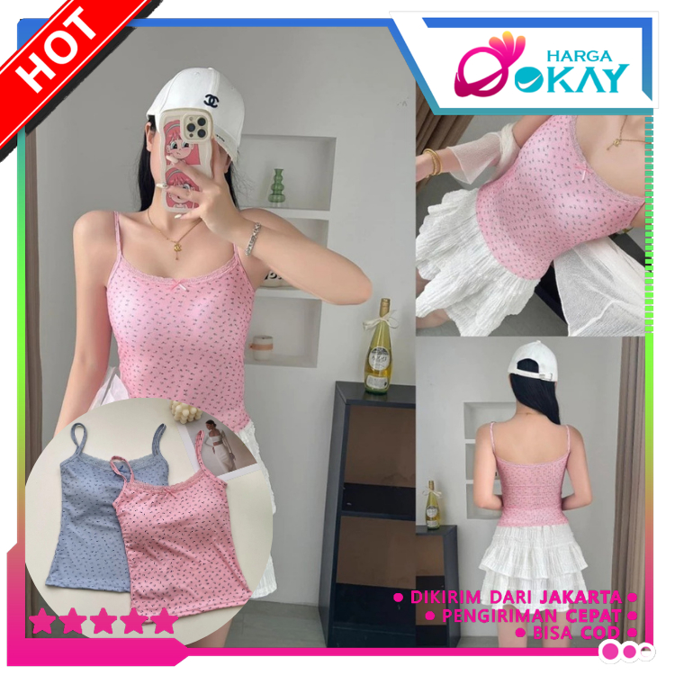 HO Tanktop Wanita Singlet Motif Bunga Renda 7084 Bra Busa Tali Floral Lace Pita Lucu Atasan Knit Cor
