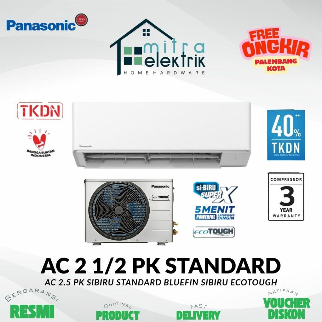 AC PANASONIC 2 1/2 PK Standard SiBiru Indonesia Outdoor Silver Eco Tough 2.5 PK