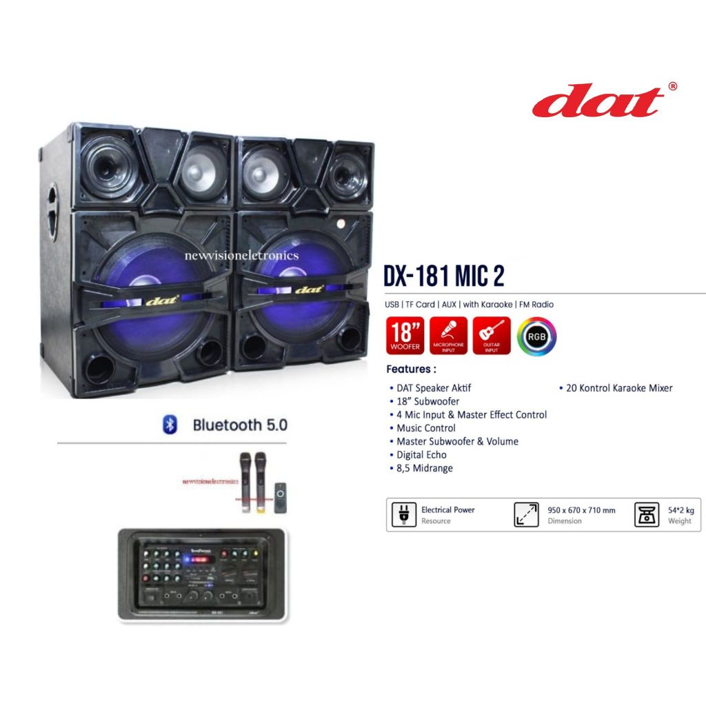 SPEAKER ACTIVE PASSIVE DAT DX 181 MIC SPEAKER AKTIF PASIF KARAOKE BLUETOOTH 18INCH HARGA 1SET FULL 2