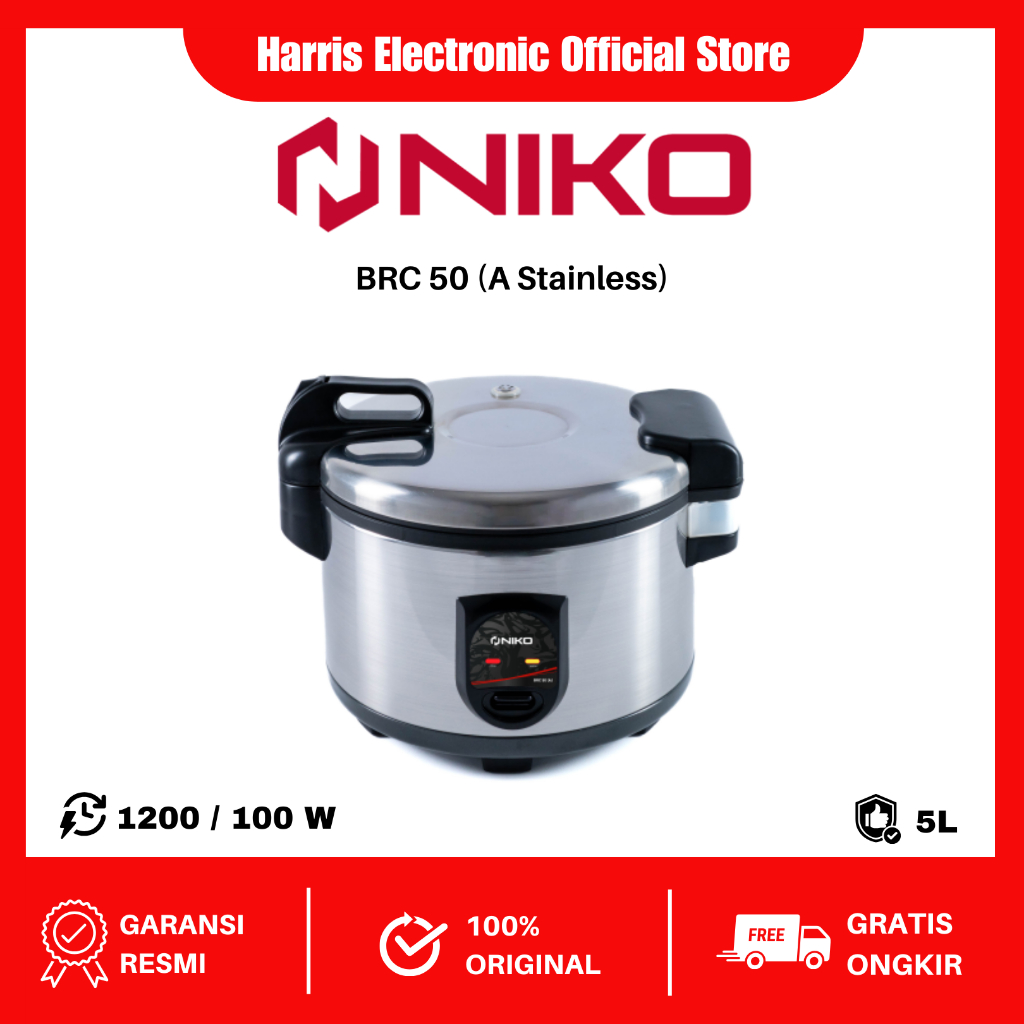 NIKO Penanak Nasi Rice Cooker Jumbo 5 Liter BRC 50 Kapasitas Besar 5L Rumah Multifungsi Nasi Listrik