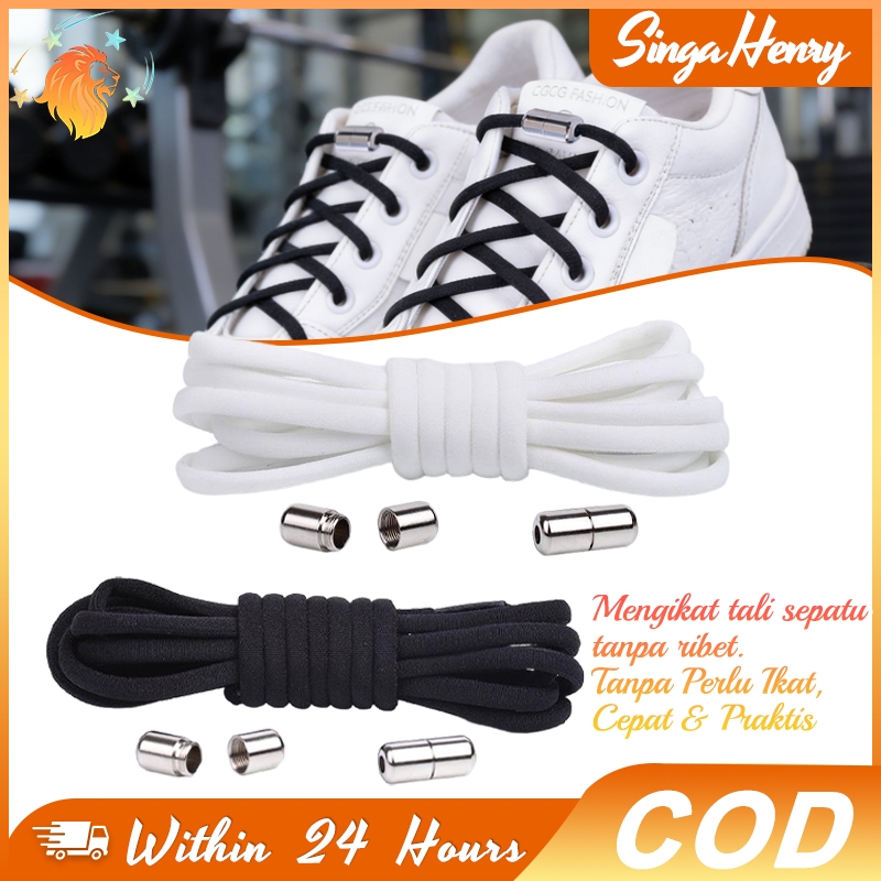 Tali Sepatu Tanpa Ikat Elastis untuk Sepatu Tali Wanita dengan Kunci Logam Hitam Putih 7 Lubang