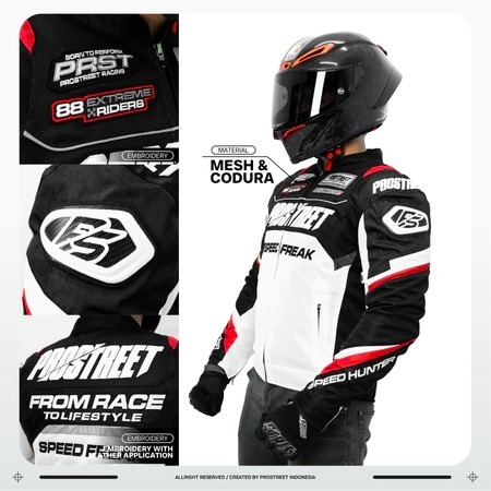 Jaket Mesh Prostreet Majestic White Bahan Lotto Full Printing