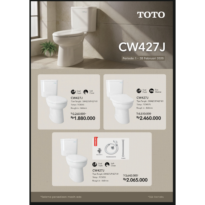 Monoblock Toto CW427 / Closet duduk Toto Terbaru / Eco Flush / CW427J