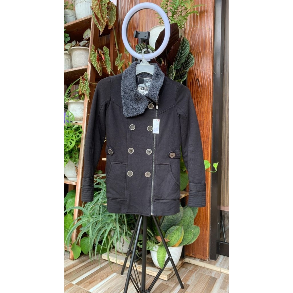 Jaket Coat Pria/Wanita Dewasa Kerah Bulu Warna Hitam