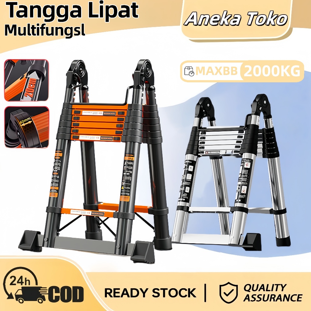 Tangga Teleskopik Lipat 2.7M 3.9M 4.3M 5.1M/Tangga teleskopik serbaguna berbahan baja karbon