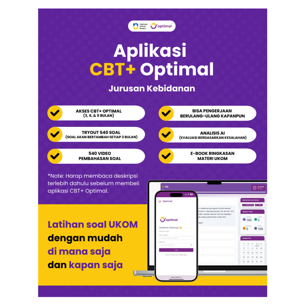 Aplikasi CBT+ Optimal Kebidanan - Aplikasi latihan soal UKOM untuk jurusan Kebidanan (D3, D4, S1, Pr