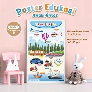 Poster Edukasi Anak PAUD TK - Poster Dinding Belajar Full Colour - Tema Transportasi Ready Stock
