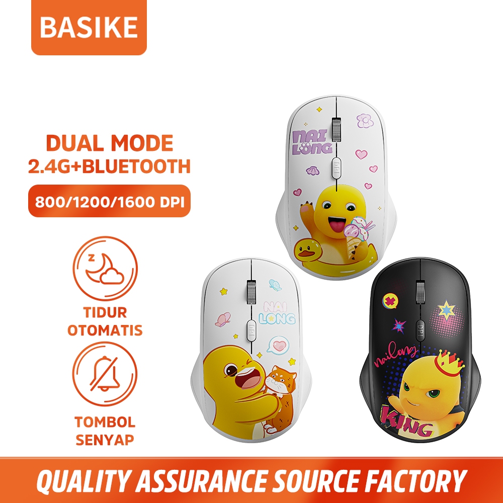 (HOT)BASIKE Mouse Wireless Bluetooth 2.4Ghz Silent Click Gaming Character untuk PC Laptop Tablet