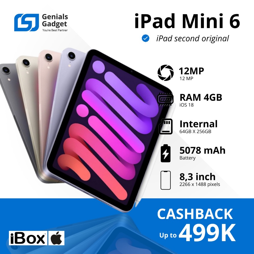GG - Appllee iPad Mini 6 8.3 inch Gen6th 2021 Wifi  64GB 256GB Second Original