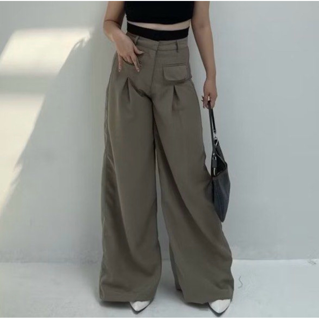 NEW AVGAL Aria Pants in Coffee / Highwaist Long Flare Culotte Pants / Celana Panjang Kulot Wanita