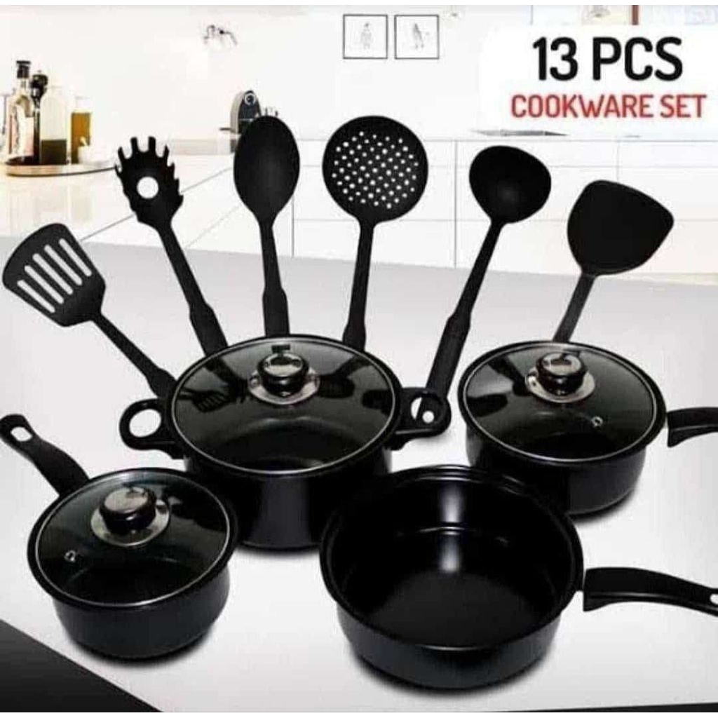 Cookware set hitam 13pcCookwareDenganSpatulaLengkap
