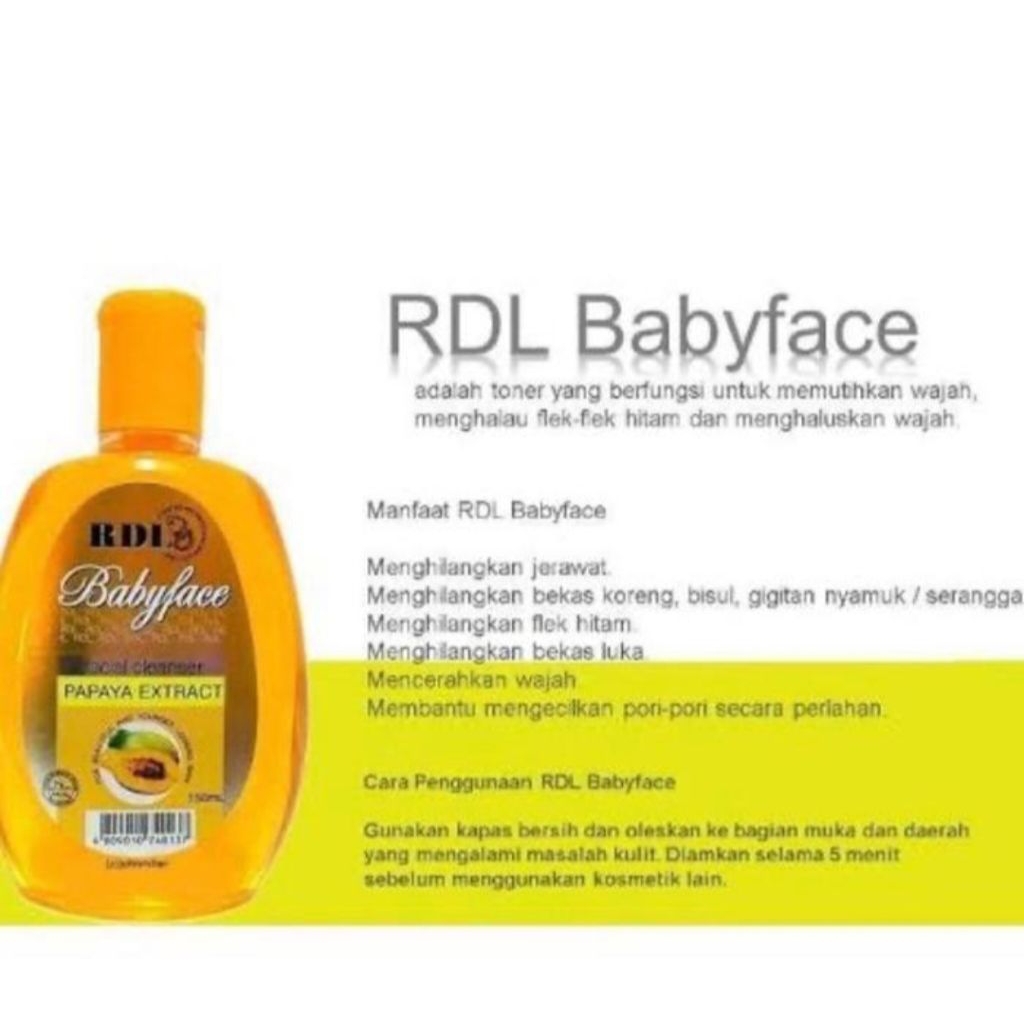 (ORI 100%) RDL BABY FACE TONER PAPAYA FACIAL CLRANSER EXTRACT 150 ML