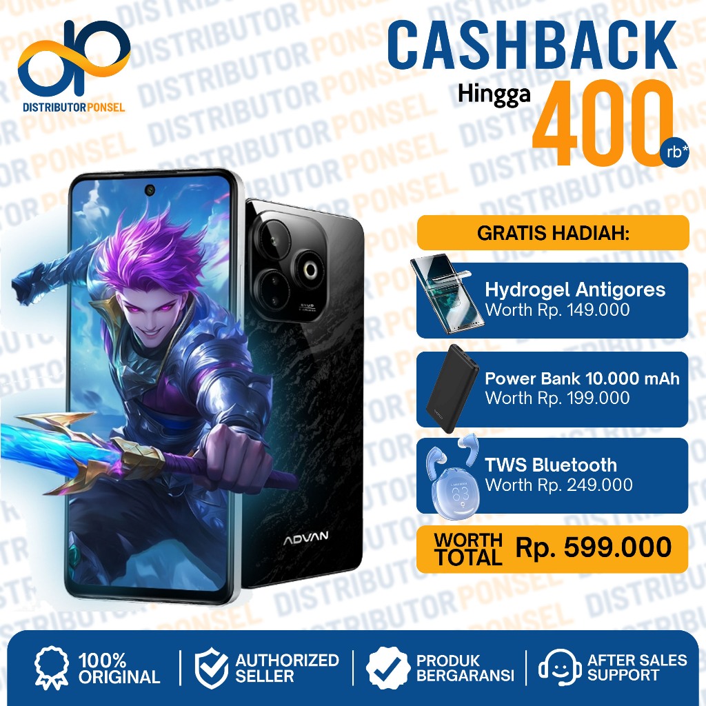 ADVAN X1 Mediatek Helio G100 8GB+8GB/128GB High Refresh Rate 120Hz IPS FHD+ Sony 64MP Big Battery 50