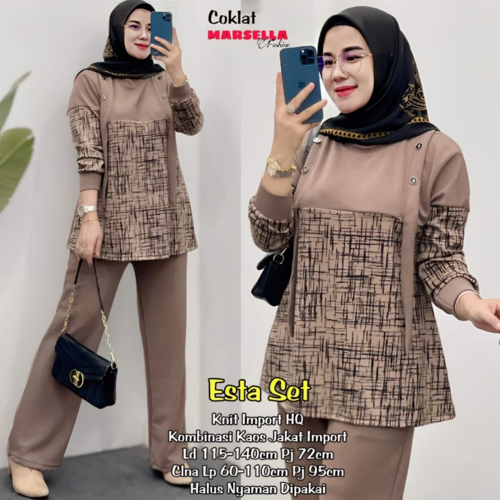 Marsella - Esta Set Celana Wanita • Knit Import Mix Kaos Jacket Import