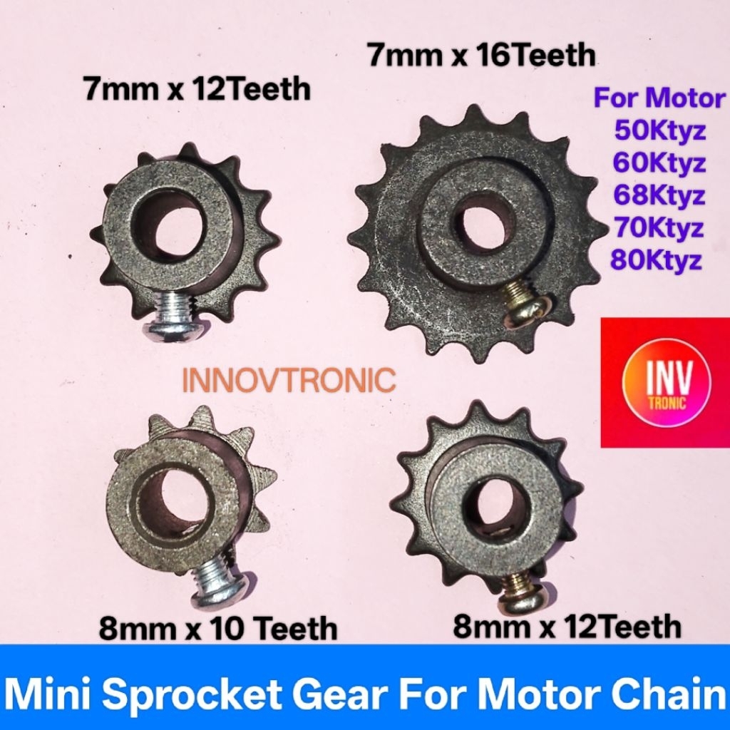 Motor Dinamo Mini Sprocket Gear For Motor Chain 7mm, 8mm Shaft 10,12,16 Teeth  50Ktyz 60Ktyz 68Ktyz 