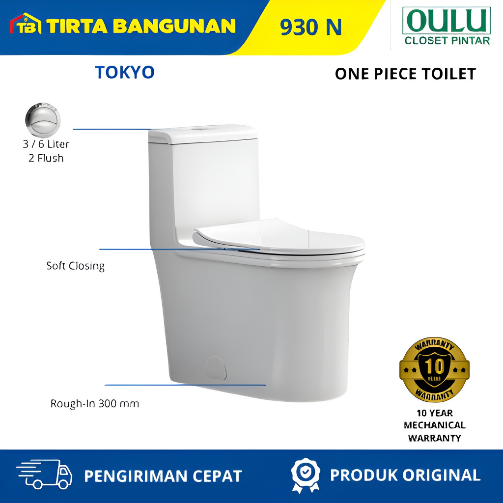 OULU A 930N TOKYO CLOSET KLOSET TOILET WC DUDUK ONE PIECE DUAL FLUSH AS 30 CM WHITE
