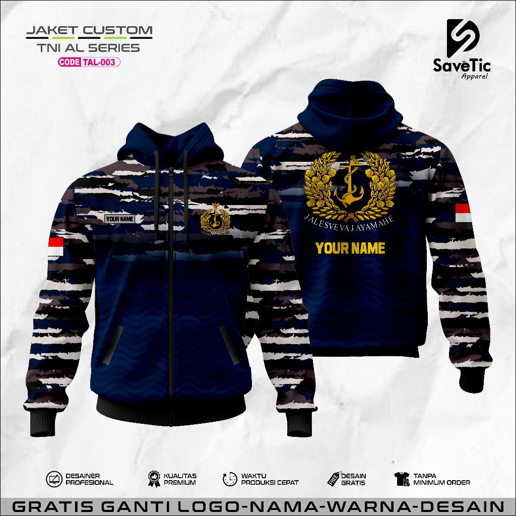 Jaket TNI AL Full Printing Sublim Custom / Hoodie/Tracktop/Bomber/army/loreng