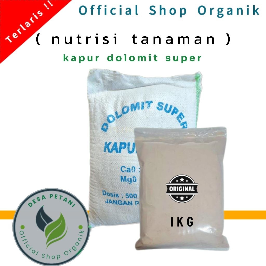 kapur DOLOMIT penetral tanah kapur pertanian kemasan Repack 1.kg  kapur pertanian