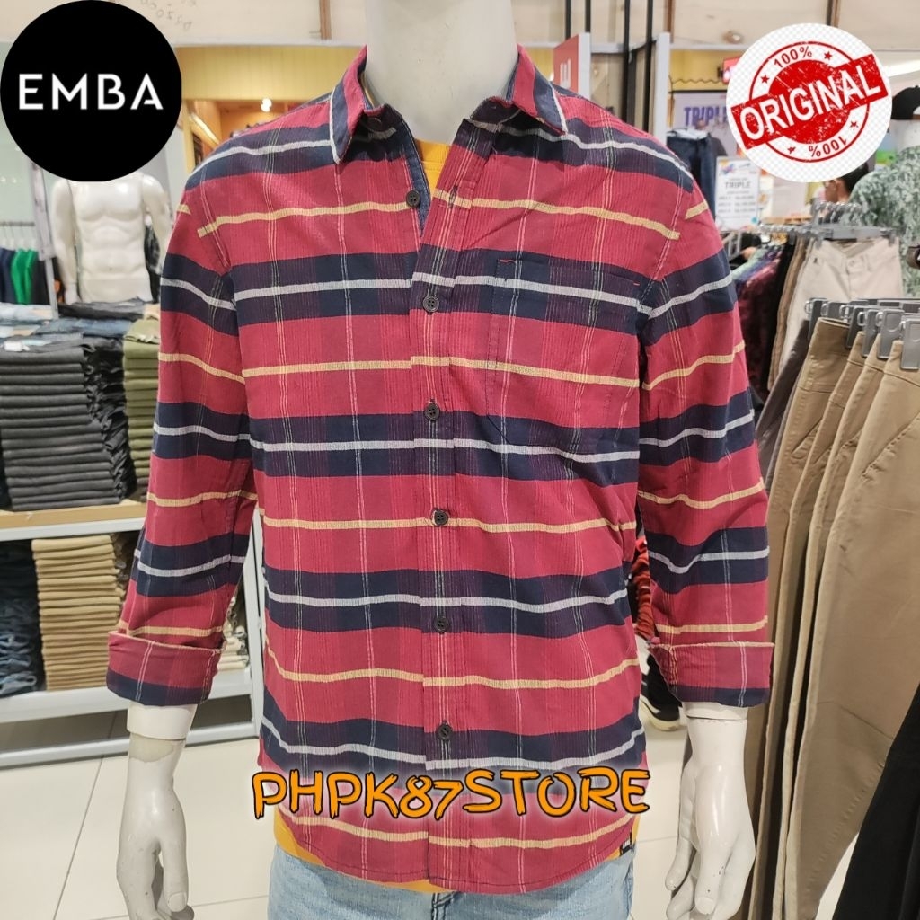 EMBA JEANS KEMEJA PANJANG PRIA ORIGINAL, KEMEJA PANJANG PRIA GARIS, SALUR