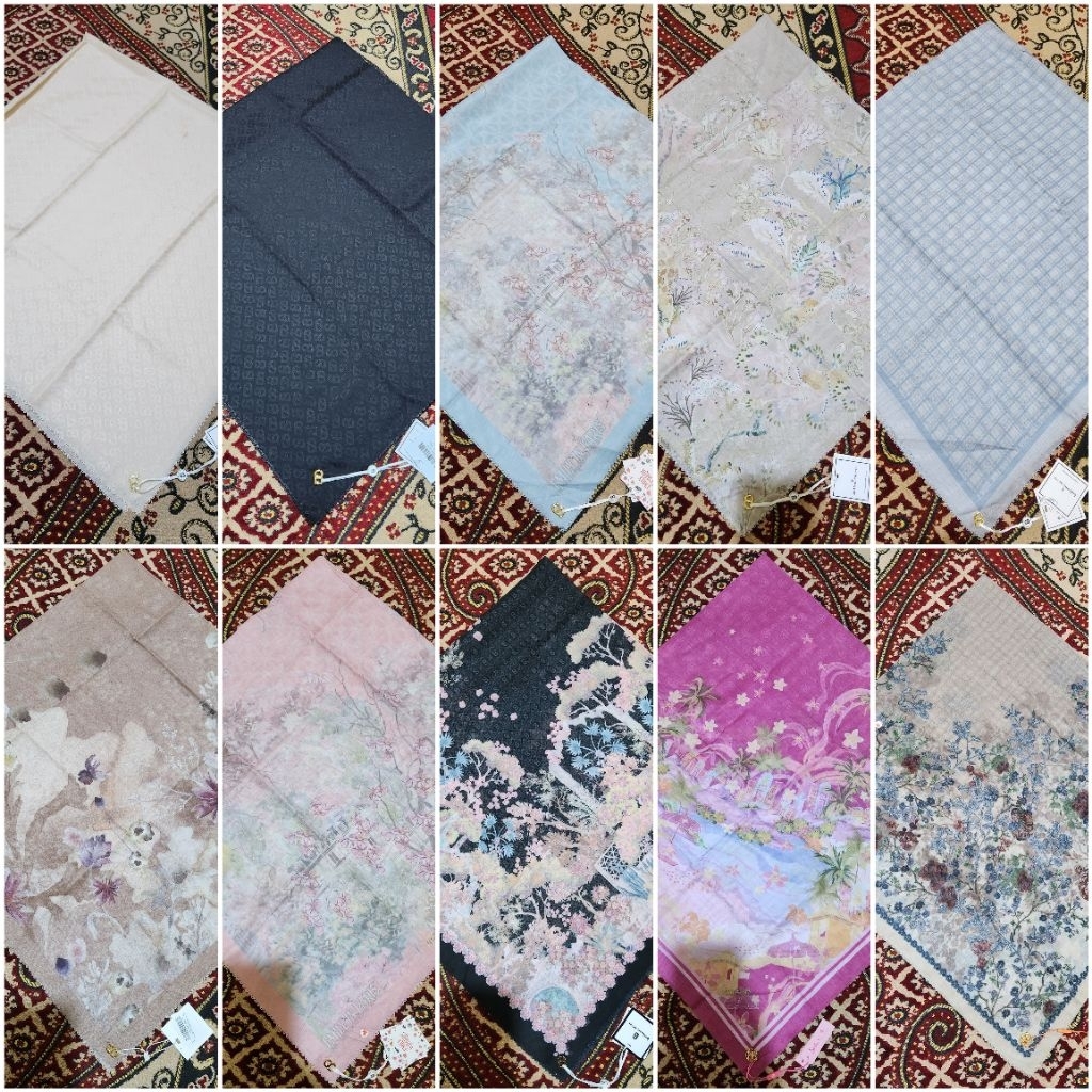AS IS Buttonscarves Nada Puspita Embos Black Creme Brule Parisien Ciel Blue Sky Aimer Pink Misool Ca