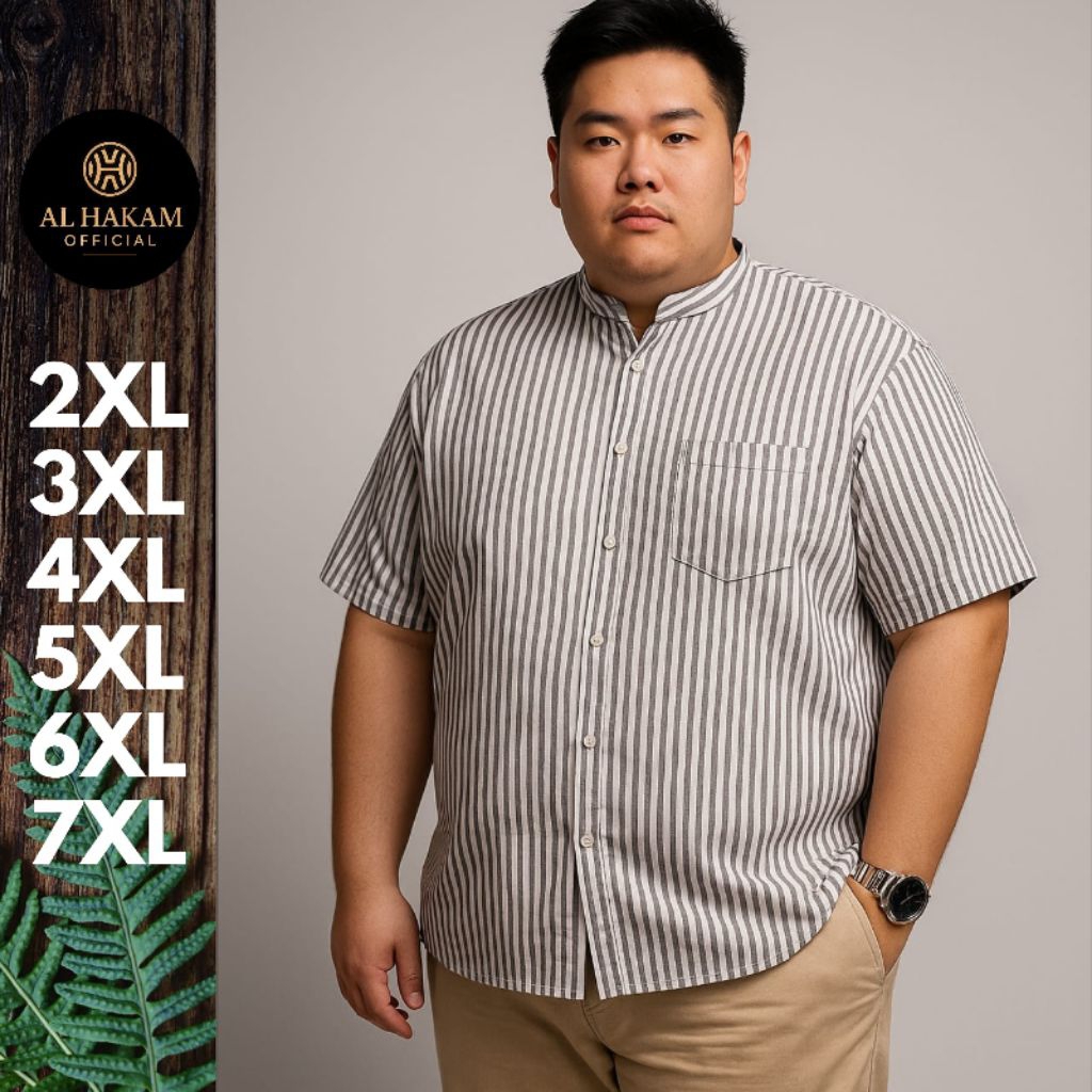 BIGBRAND Terbaru Kemeja Pria Jumbo Lengan Pendek Hem Salur Stripe Garis garis Big Size Premium