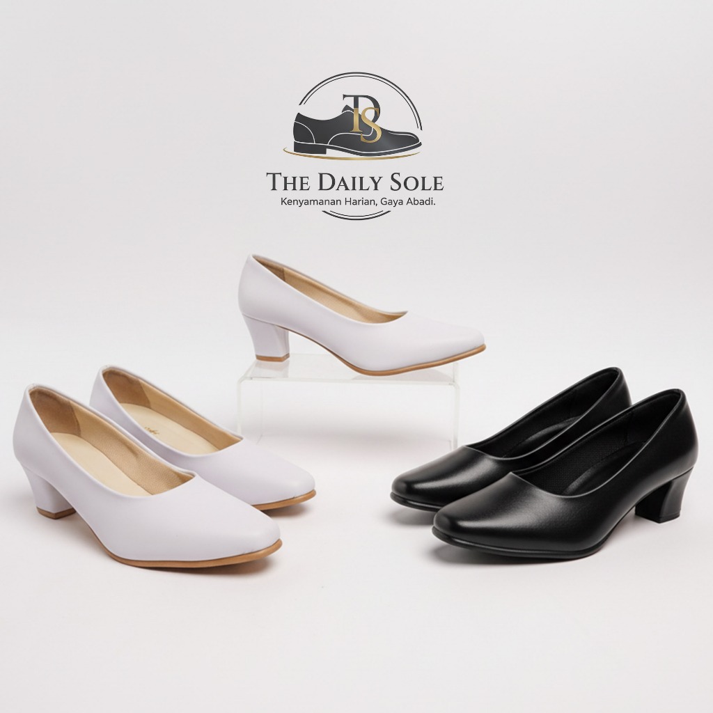 Sepatu Kerja Pantofel Wanita Hak 3cm 5cm Size 35-45 Warna Hitam Putih