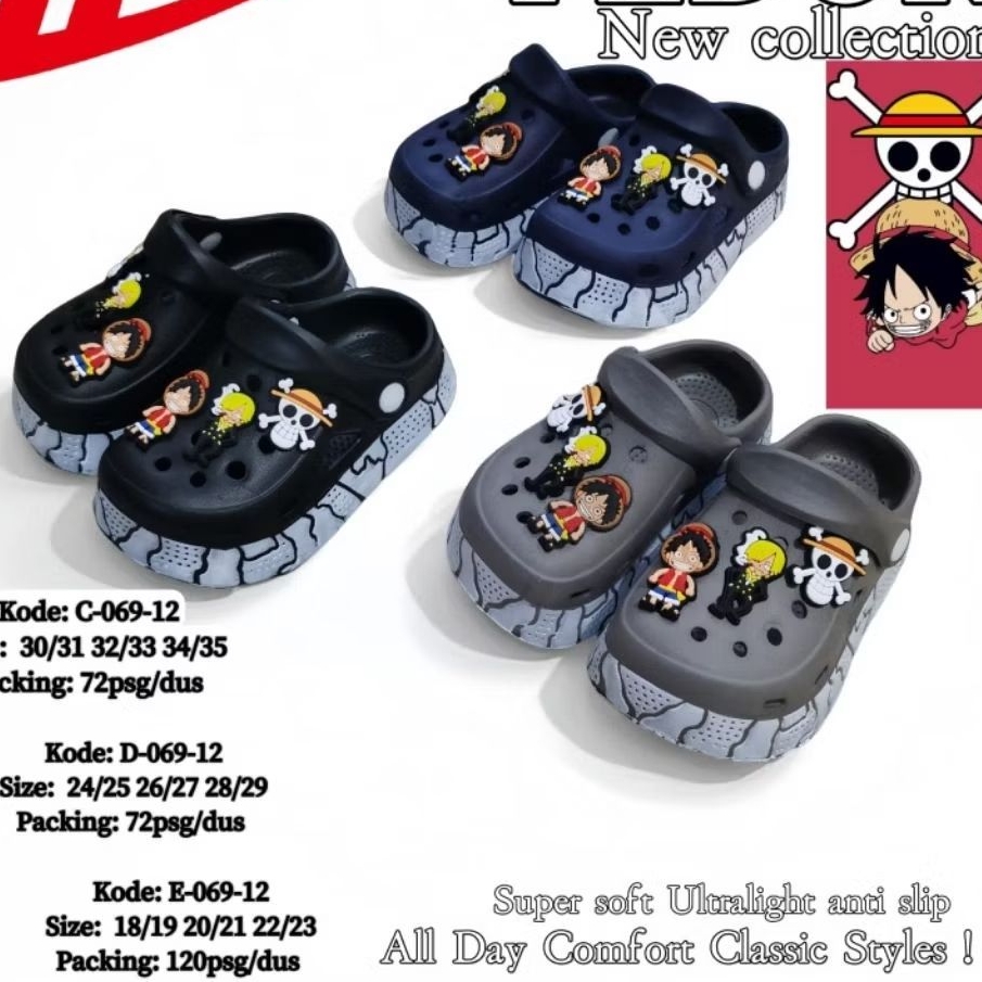 Sandal Baim One piece Anak Cowok Sandal Anak One piece luffy Tebal ringan empuk Bahan eva