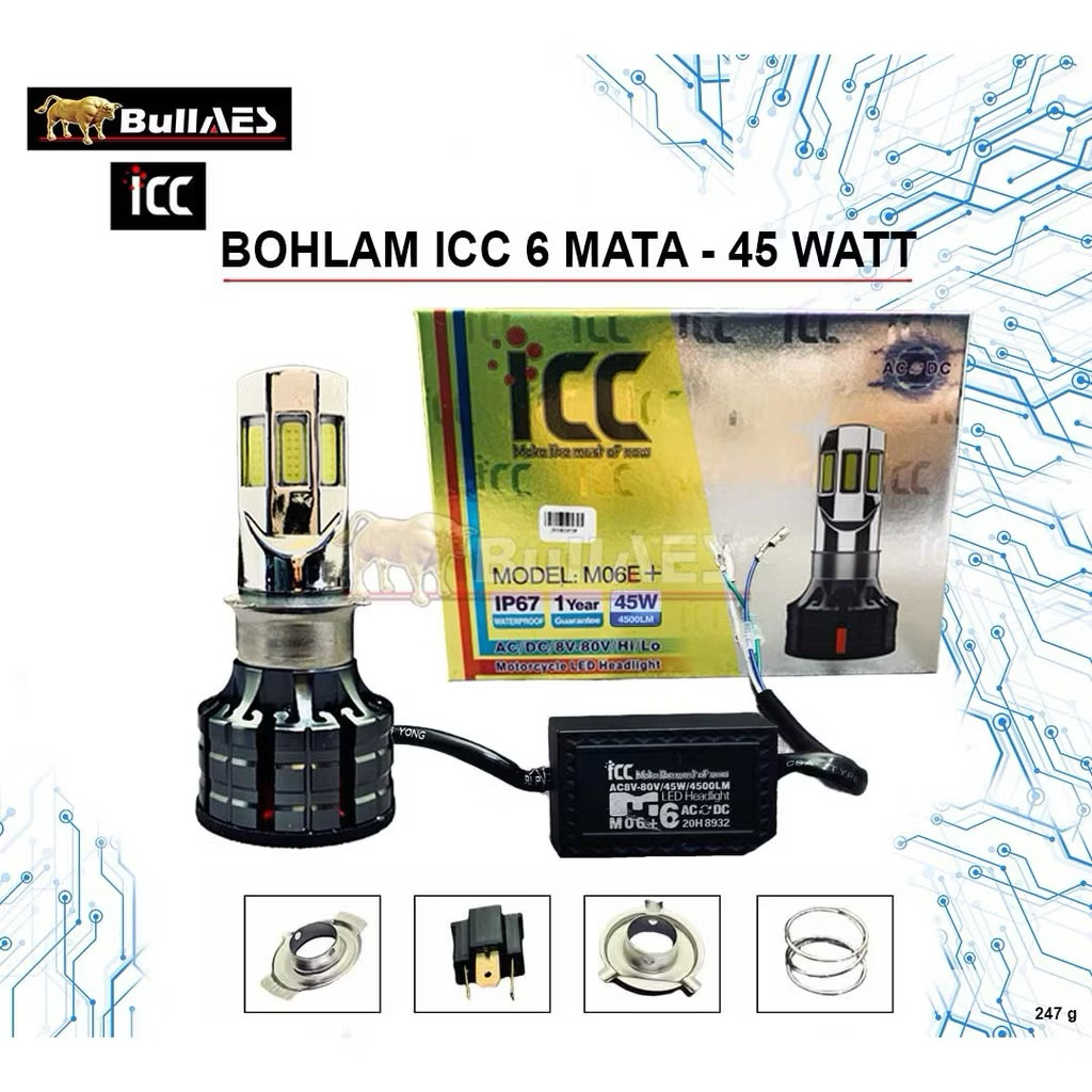 Lampu LED Motor 6 sisi H6 H4 AC DC 45 Watt ICC Original SUPERTERANG 45 WATT