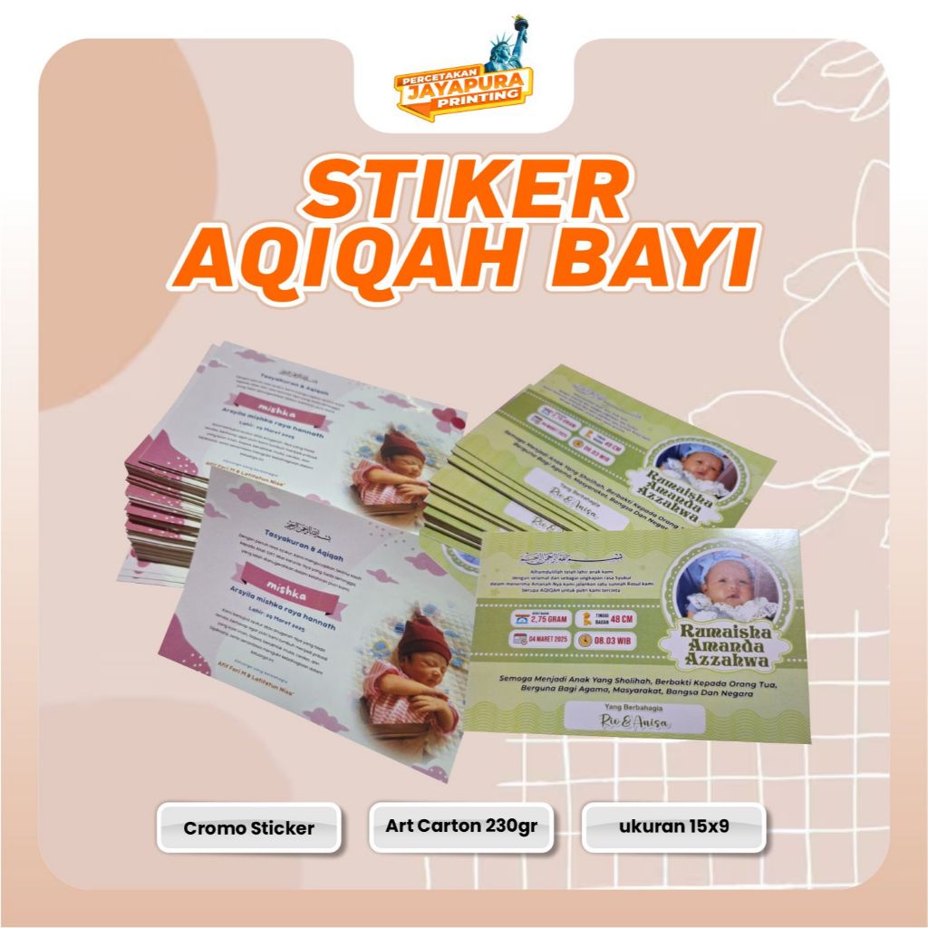 Stiker Tasyakuran Aqiqah Bayi Custom Nama & Tanggal, untuk Merayakan Tasyakuran Aqiqah Bayi Anda