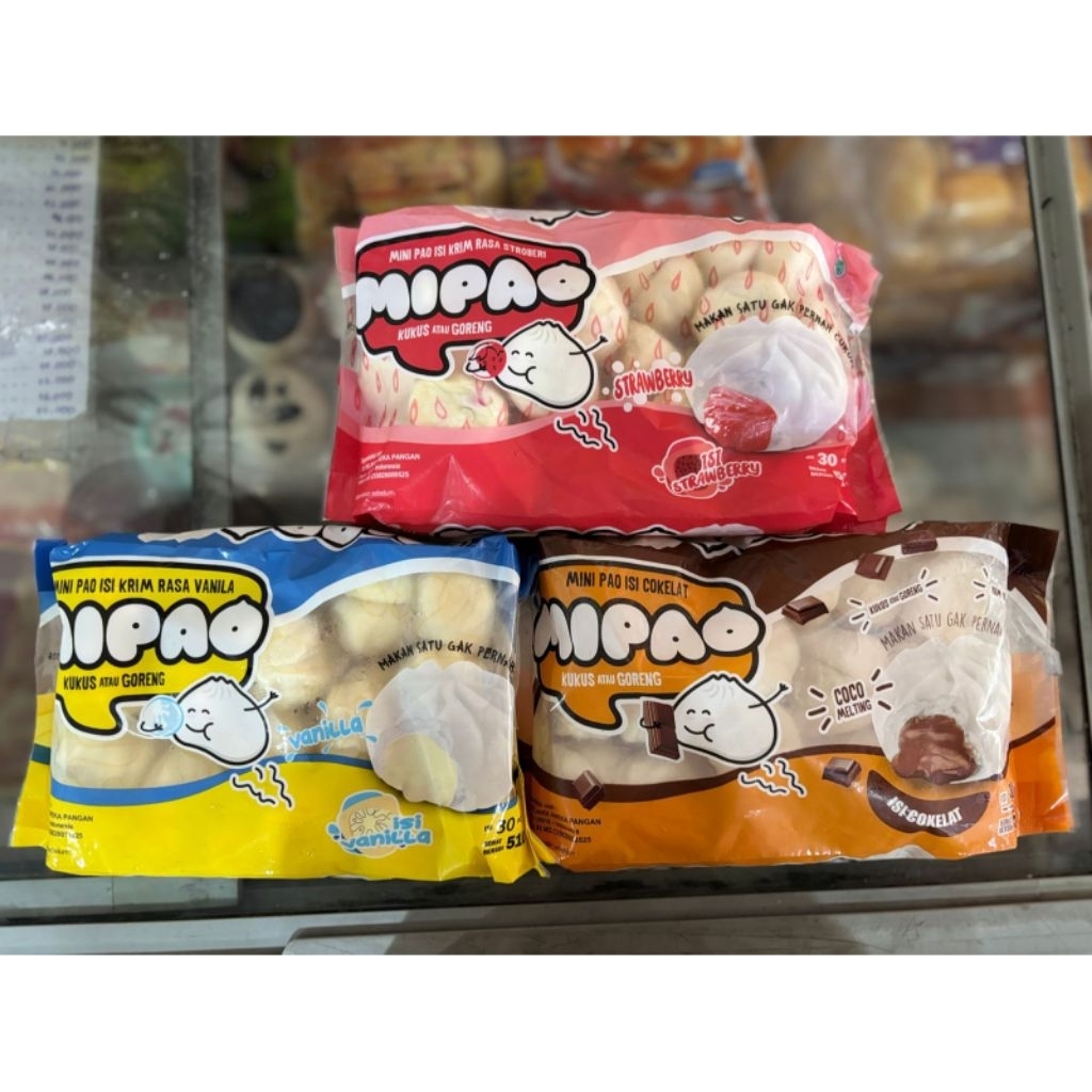 Mipao Mini Pao 510gr Isi 30pcs – Bakpao Mini Frozen Food Enak Rasa Cokelat, Vanilla, Strawberry