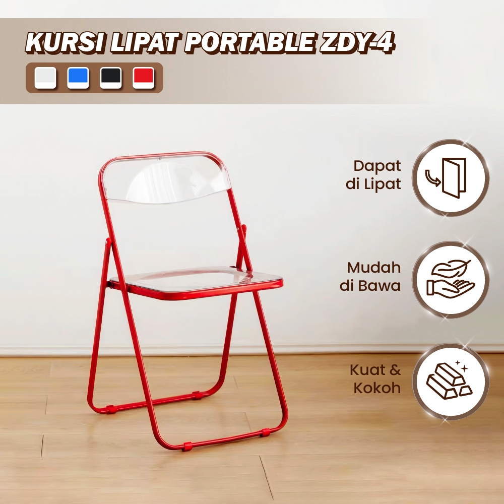 Kursi Lipat Portable Kursi Belajar Santai Bangku Lipat Transparan Besi Kuat Kursi Makan Serbaguna