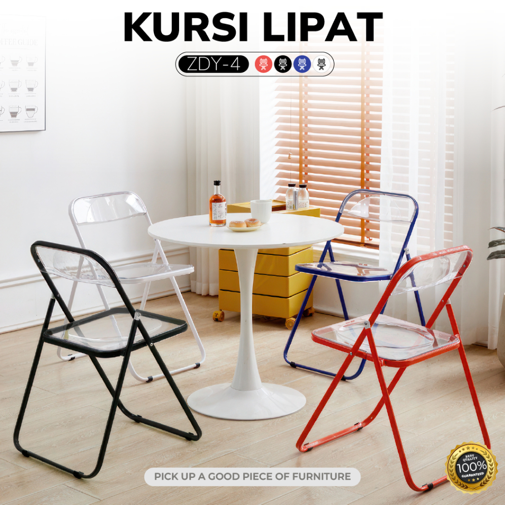 Kursi Lipat Portable Kursi Belajar Santai Bangku Lipat Transparan Besi Kuat Kursi Makan Cafe Modern