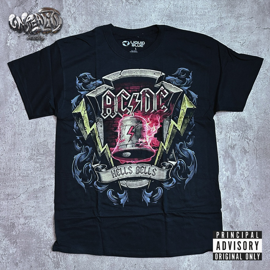 Tshirt Kaos Band ACDC Liquid Blue Hells Bells size L